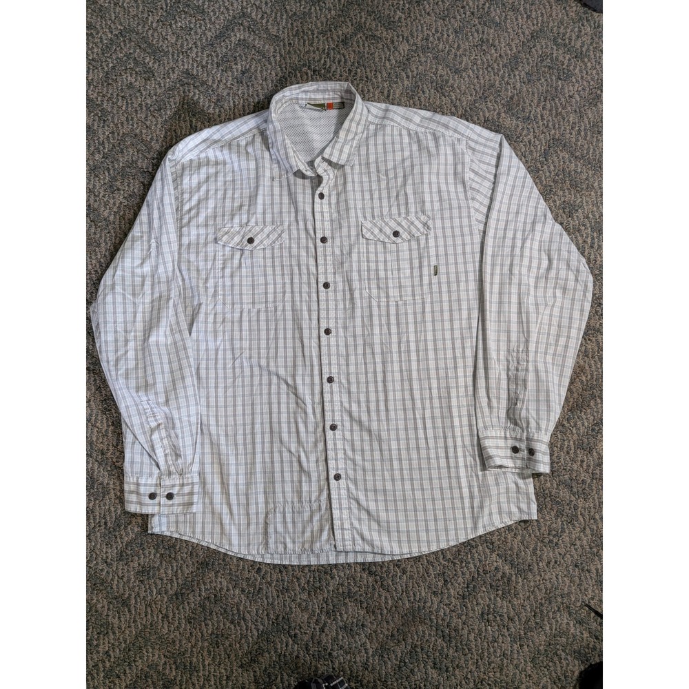 Howler Bros Mens XXL Plaid Long Sleeve Button Down Shirt Mesh Back White Gray